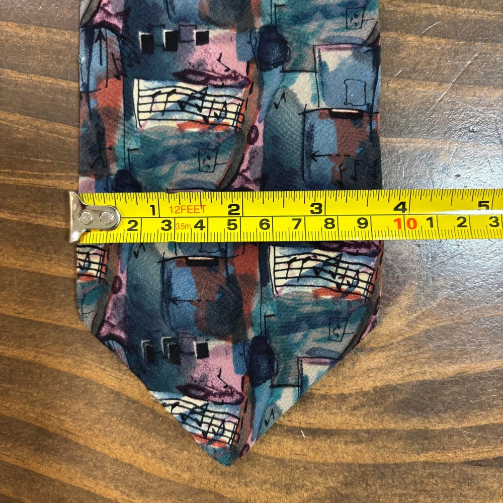 J. Garcia Mens Abstract Silk Necktie Blue Purple Musical Art Tie 3.75" x 54.5" - Picture 6 of 6